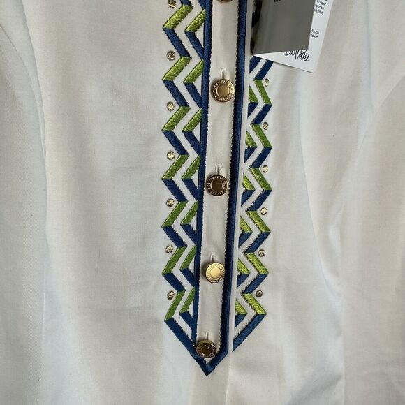 Bob Mackie Women’s M  Zip Zag Embroidered Button Front  White Twill  Jacket*‎ - Picture 5 of 11